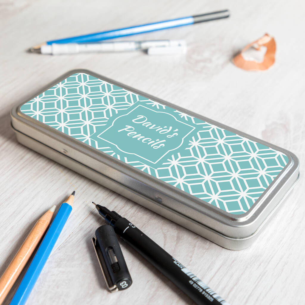 Personalised Geometric Pencil Tin Case By Mirrorin