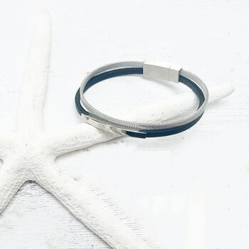Double Banded Steel And Leather Bracelet | Men's Gift, 7 of 11