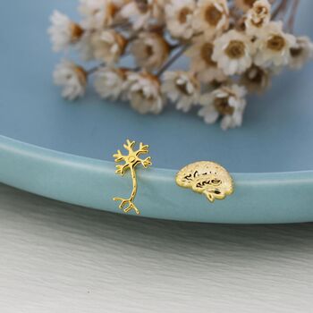 Mismatched Anatomical Brain And Neurone Stud Earrings In Sterling Silver, 4 of 12