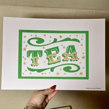 Paper Cut Lettering Art ‘Tea’ A3 Poster, 2 of 8