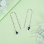 Tiny Sapphire Blue Marquise Cz Threader Earrings In Sterling Silver, thumbnail 5 of 11