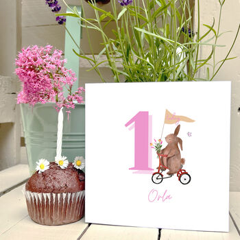 Personalised 1st Birthday Card – Bunny On Tricycle With Flowers, 7 of 7