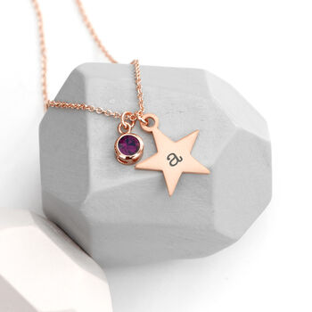 Personalised Rose Gold Star Birthstone Crystal Necklace, 2 of 12