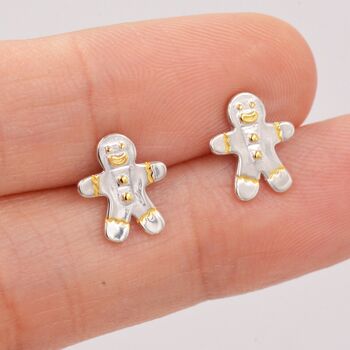 Ginger Bread Man Stud Earrings In Sterling Silver, 4 of 10