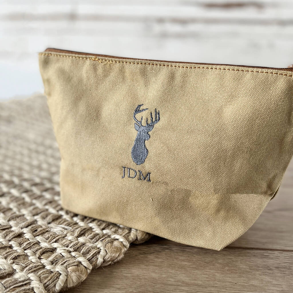 Personalised Embroidered Stag Wash Bag