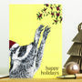 Raccoon With Holly Christmas Card, thumbnail 1 of 8