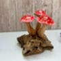Handcrafted Red White Agaric Mushrooms On Teak Root Ornament, thumbnail 5 of 6
