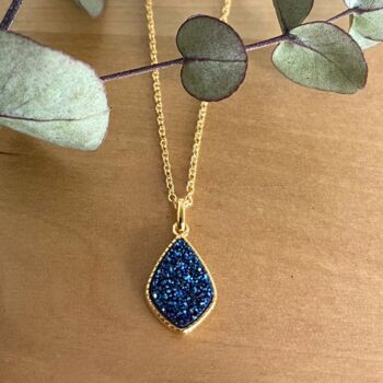 Blue Druzy Crystal 18k Gold Plated Necklace, 3 of 5