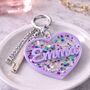 Personalised Heart Acrylic Glitter Key Ring Bag Charm, thumbnail 2 of 5