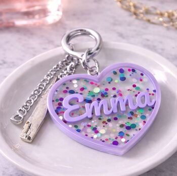 Personalised Heart Acrylic Glitter Key Ring Bag Charm, 2 of 5