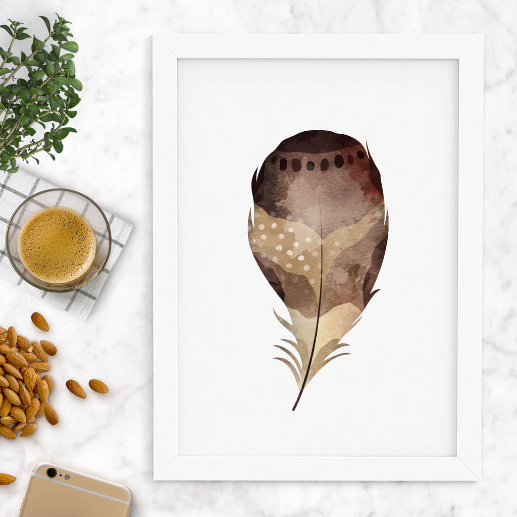 Natural Watercolour Feather Illustration Print By The Motivated Type 