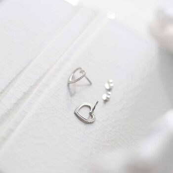 Sterling Silver Beaded Heart Stud Earrings, 5 of 7