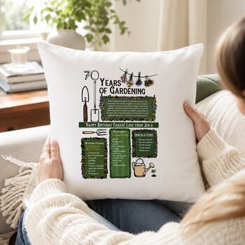 70th Birthday Gift For Gardeners Personalised Cushion, 2 of 9