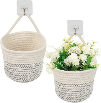 Two Pieces Small Hanging Cotton Rope Woven Baskets, 6 of 7