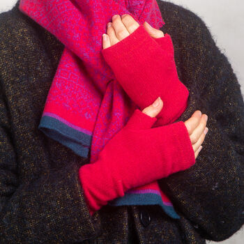 Soft Knitted Fingerless Mittens Pink, 8 of 10