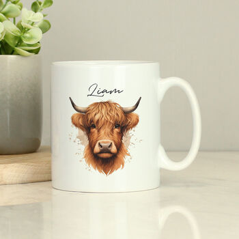 Personalised Name Male Highland Cow Ceramic Mug, 2 of 5