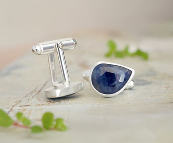 10ct Sapphire Cufflinks In Sterling Silver, 2 of 2