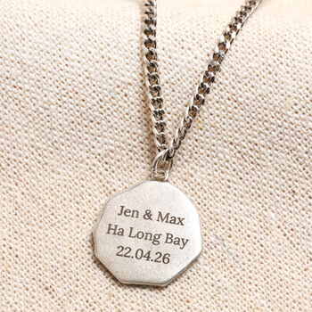 Men's Personalised Stainless Steel Hexagon Pendant Necklace In Silver Plating, 3 of 5