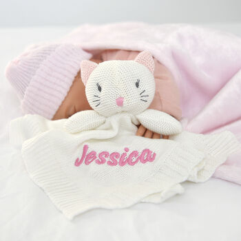 Personalised Kitten Comforter And Cable Blanket Pink, 3 of 11