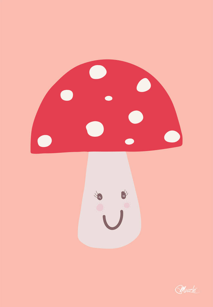 Red Toadstool Bright Colours Kids Art Print By Moozle ...