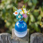 Bright Glass Flower Bouquet And Blue Ceramic Vase, thumbnail 1 of 9