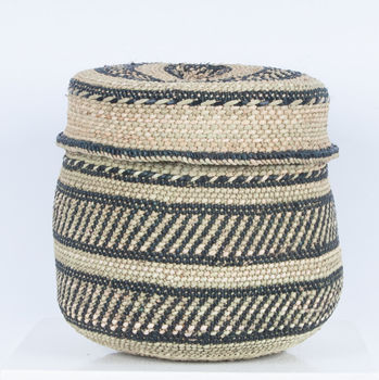 Milulu Grass Lidded Black And Natural Storage Basket, 3 of 8