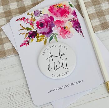 Bright Pinks Personalised Save The Date Magnet Card, 2 of 2