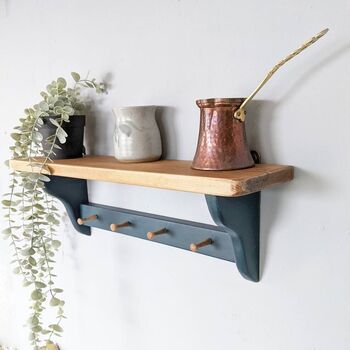 Cottage Style Wooden Shelf With Peg Rail Bancha Green, 3 of 5