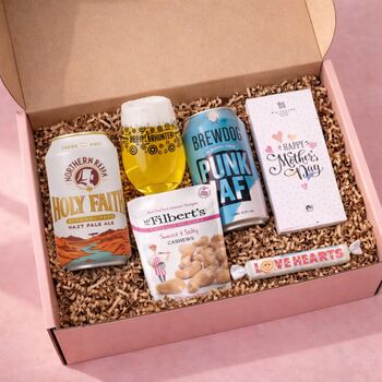 Mother’s Day Alcohol Free Craft Beer Gift Set Northern Monk And Brewdog With Snacks, Chocolate And Glass, 2 of 3