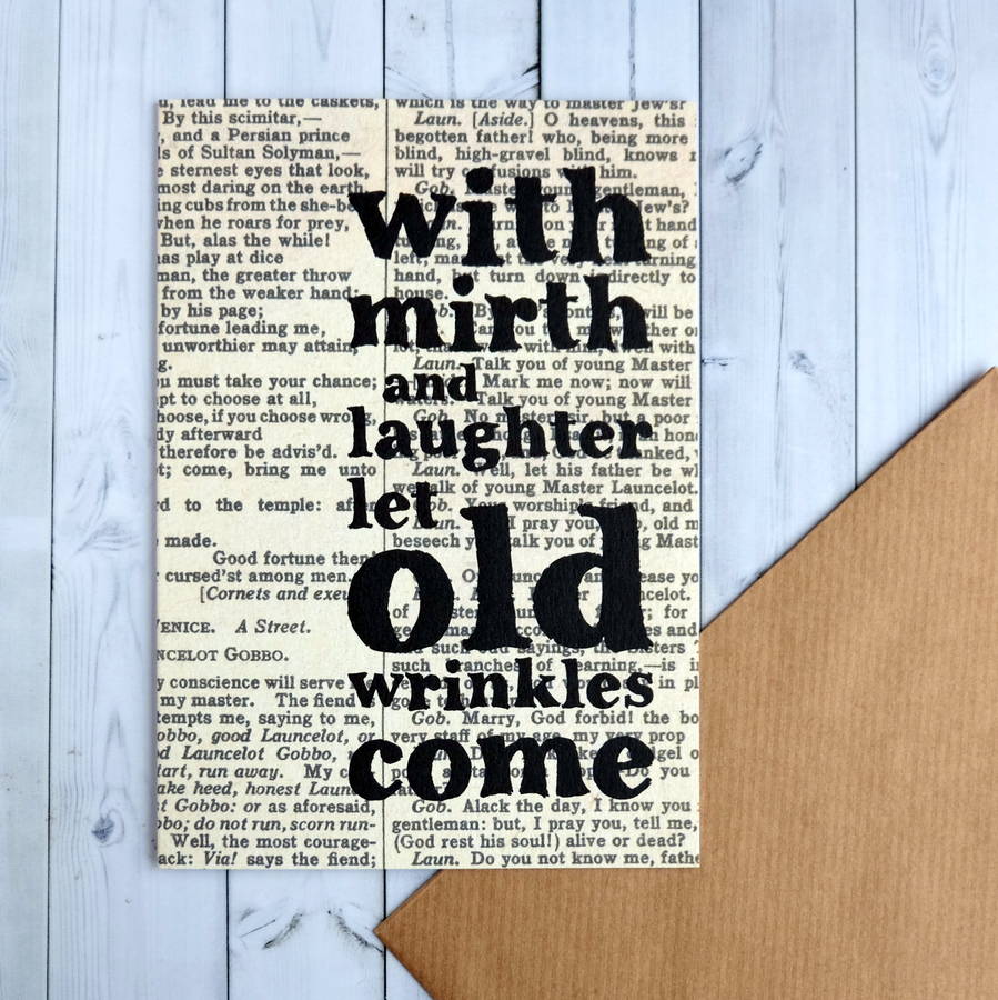 'with mirth and laughter' shakespeare birthday card by bookishly | notonthehighstreet.com