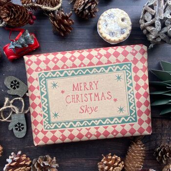 Christmas Personalised Name Gift Paper Fibre Manilla Kraft Wrapping Paper, 4 of 9