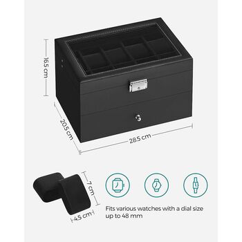 Two Tier Watch Box Watches Display Case Organiser Unit, 9 of 12