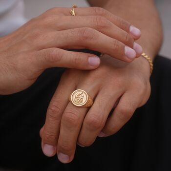 Men's Gold Saint Christopher Steel Signet Ring For Men, 9 of 12