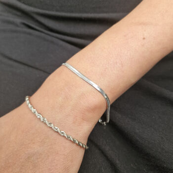 Herringbone Snake Chain Silver Minimalist Bracelet, 2 of 4