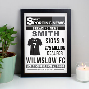 Personalised Football Signing Newspaper Framed Print, 8 of 9