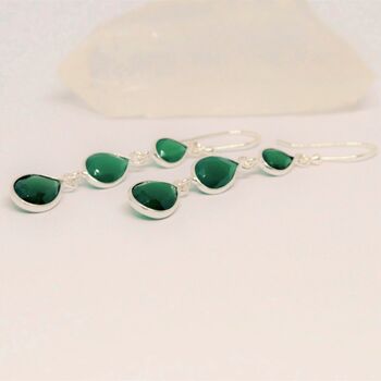 Green Onyx Sterling Silver Dangle Drop Earrings, 6 of 7