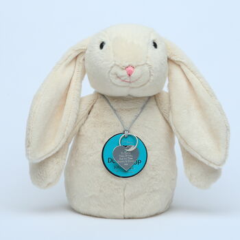 Cream Bunny Door Stop With Engraved Heart Keyring, 4 of 9