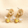 Yellow And Pink Enamel Floral Bee Drop Earrings In Gold, thumbnail 1 of 4