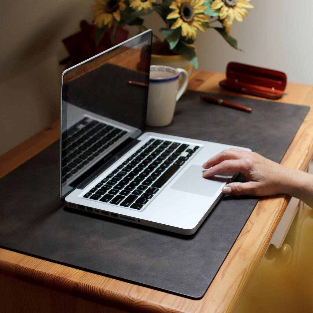 Recycled Vintage Leather Personalised Desk Mat By The