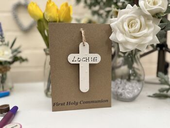 Personalised First Communion Cross Wooden Keepsake Card, 3 of 7