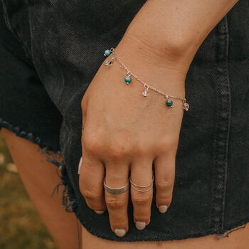 925 Sterling Silver Turquoise And Clear Quartz Bracelet, 4 of 6