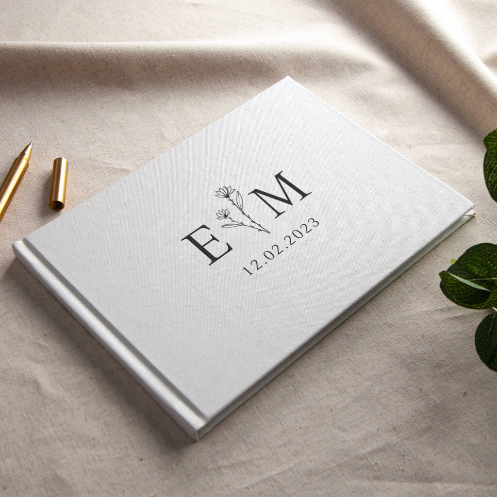 Initials With Floral Line Drawing Wedding Guest Book