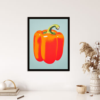 Minimalist Bell Pepper Kitchen Orange Wall Art Print, 4 of 6