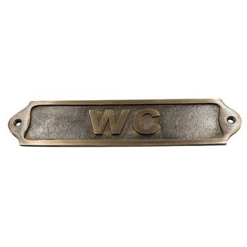 Custom Wc Sign Brass Plaque With Vintage Finish, 5 of 11