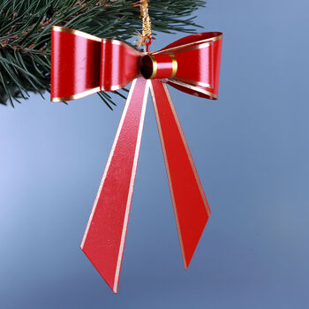 G Decor Red Christmas Bow Hanging Decoration Gold Trim Festive Ribbon Ornament, 2 of 3