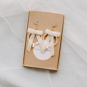 Velvet Bow And Hand Beaded Hoop Earrings, 10 of 10