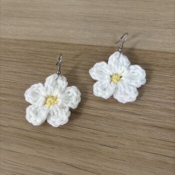Handmade Crochet White Daisy Earrings: Surgical Steel, 12 of 12