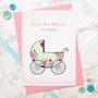 'Pram' Handmade New Baby Girl Card, thumbnail 3 of 4