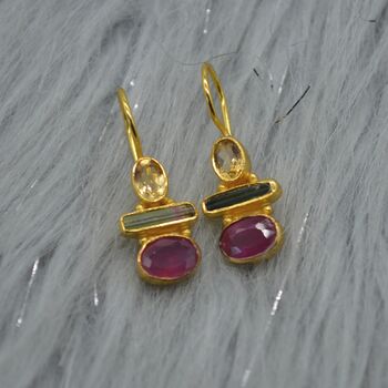 Red Ruby, Citrine And Tourmaline Earrings, 2 of 6