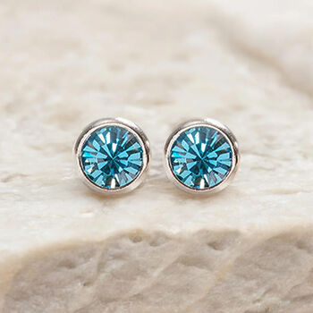 Sterling Silver March Aquamarine Birthstone Stud Earrings, 8 of 9